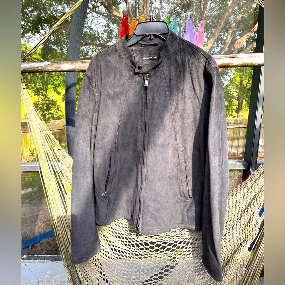 John Varvatos USA gray suede racer jacket/ Large